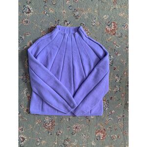 Ann Taylor Lilac Traveling Stitch Mockneck Puff Sleeve Sweater, size L